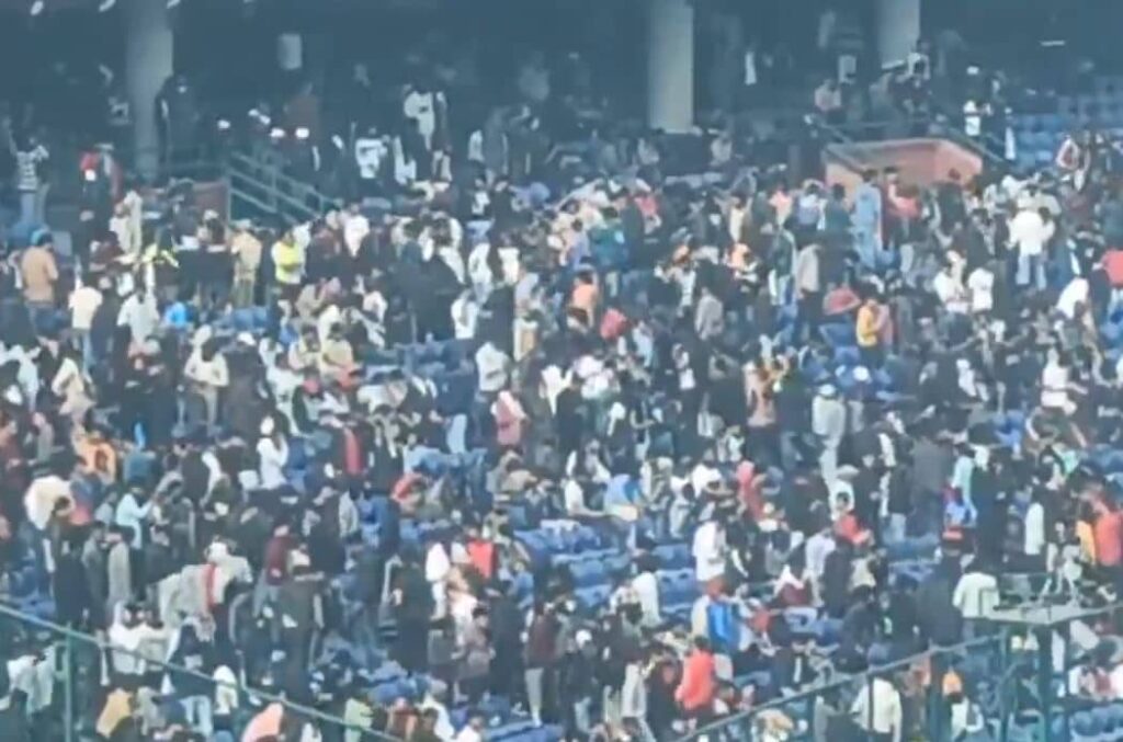 Empty stadium ready for an upcoming sports event.