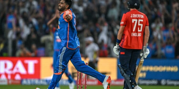 Indian cricketer Harshit Rana during a match,