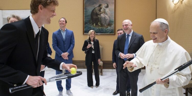 World No. 1 Jannik Sinner Meets Tennis Fan Pope Leo XIV, Presents Him Tennis Racket